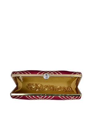 Maroon embroidered clutch bag for women 4