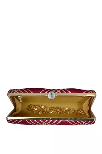 Maroon embroidered clutch bag for women