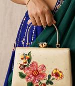 Printed ivory blossom clutch with hand embroidery