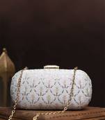 White thread and sequins embroidery clutch