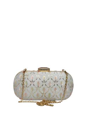 White thread and sequins embroidery clutch 2
