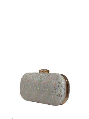 White thread and sequins embroidery clutch 3
