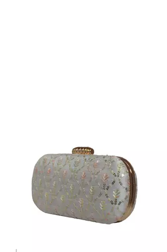White thread and sequins embroidery clutch