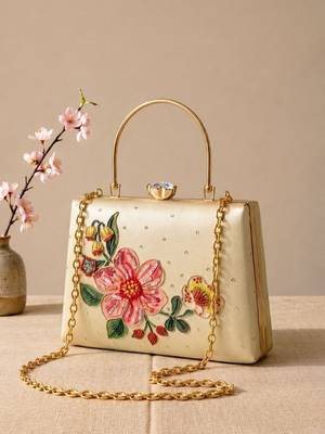 Printed ivory blossom clutch with hand embroidery 3