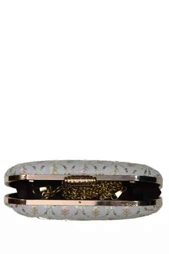 White thread and sequins embroidery clutch