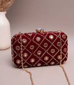 Red based golden sequins embroidery clutch
