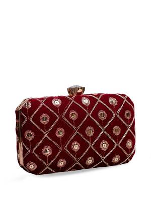 Red based golden sequins embroidery clutch 2