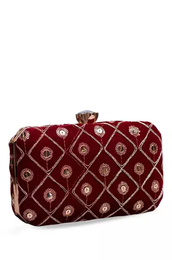 Red based golden sequins embroidery clutch