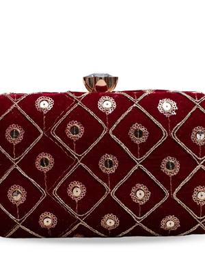 Red based golden sequins embroidery clutch 3