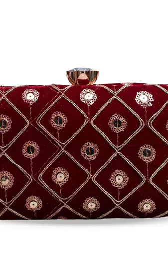 Red based golden sequins embroidery clutch