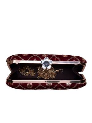 Red based golden sequins embroidery clutch 4
