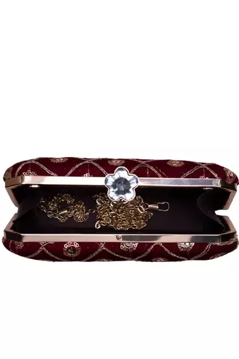 Red based golden sequins embroidery clutch