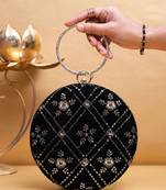 Black based rosegold sequins embroidery clutch