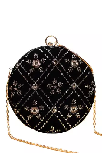 Black based rosegold sequins embroidery clutch