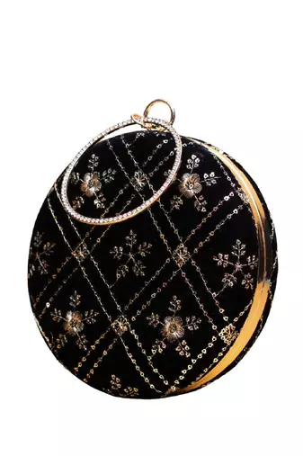 Black based rosegold sequins embroidery clutch