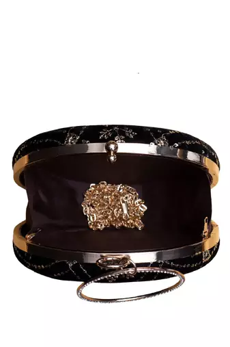 Black based rosegold sequins embroidery clutch