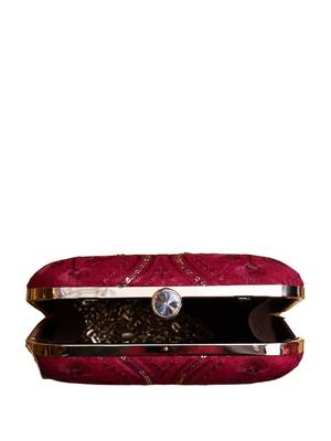 Red based silver sequins pattern embroidery clutch 4