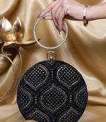 Black based golden sequins and threadwork embroidery clutch