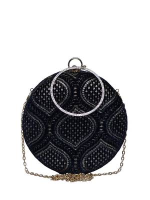 Black based golden sequins and threadwork embroidery clutch 2