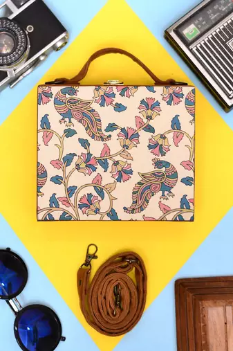 Colorful peacock printed suitcase style