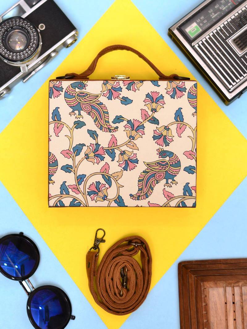 Colorful peacock printed suitcase style
