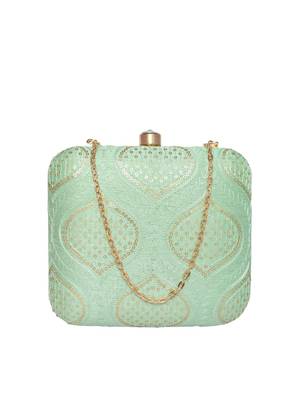 Mint green embroidered clutch bag for women 2