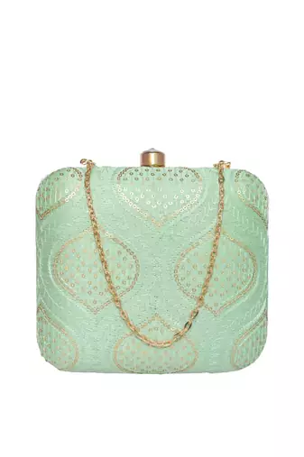 Mint green embroidered clutch bag for women