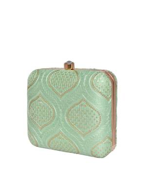 Mint green embroidered clutch bag for women 3