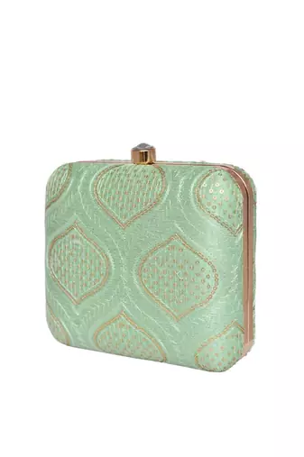 Mint green embroidered clutch bag for women