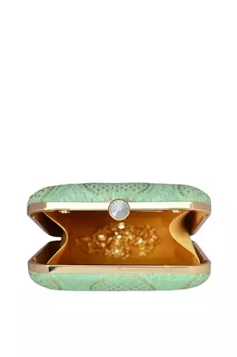 Mint green embroidered clutch bag for women