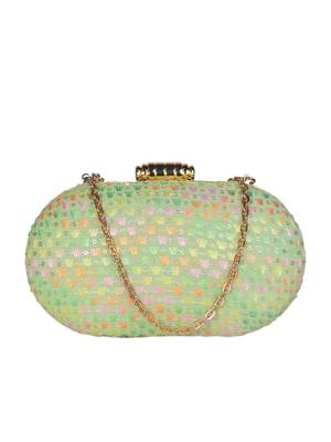 Green elegant capsule frame embroidery clutch 2
