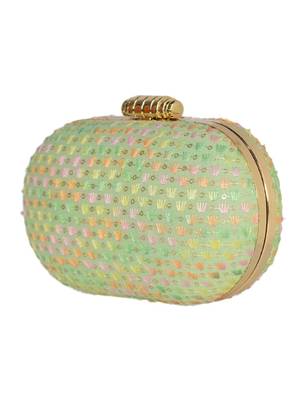 Green elegant capsule frame embroidery clutch 3