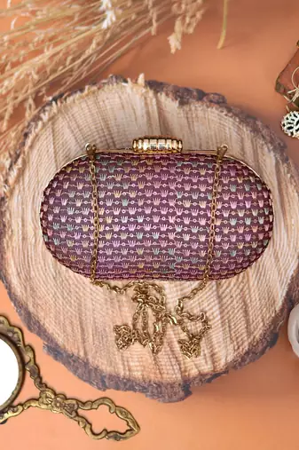 Maroon elegant capsule frame embroidery clutch
