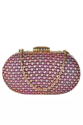 Maroon elegant capsule frame embroidery clutch