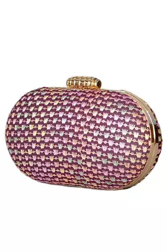 Maroon elegant capsule frame embroidery clutch