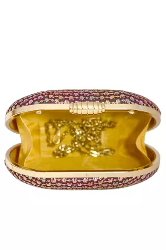 Maroon elegant capsule frame embroidery clutch