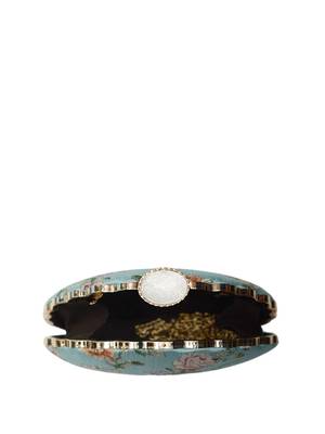 Turquoise floral printed zari embroidery clutch 4