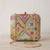 Elegant multicolor floral embroidered box clutch