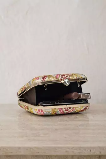 Elegant multicolor floral embroidered box clutch