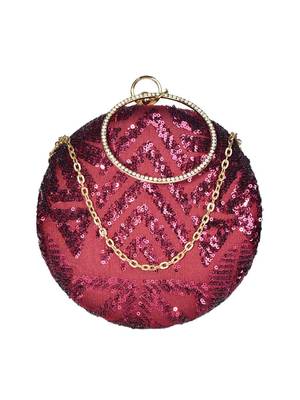 Red round embroidered clutch bag for women 2