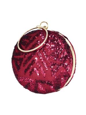 Red round embroidered clutch bag for women 3