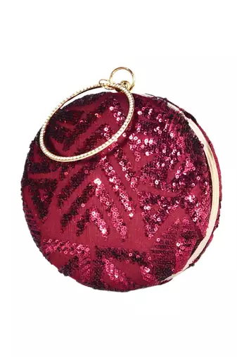 Red round embroidered clutch bag for women