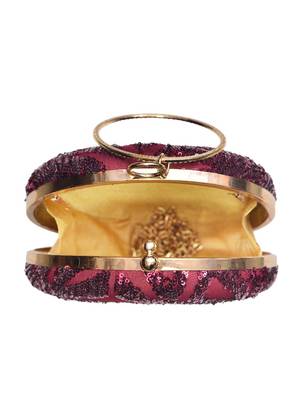 Red round embroidered clutch bag for women 4