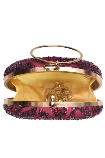 Red round embroidered clutch bag for women