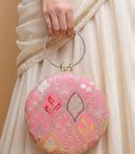 Pink based silver sequins embroidery clutch