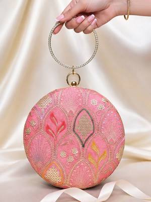 Pink based silver sequins embroidery clutch 2
