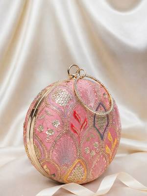 Pink based silver sequins embroidery clutch 3
