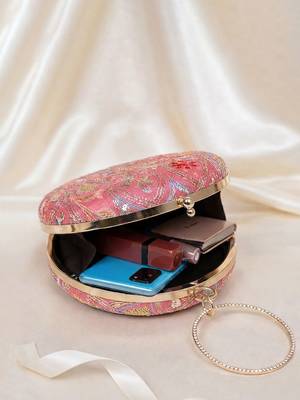 Pink based silver sequins embroidery clutch 4