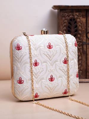  white & red floral embroidery clutch bag for women with detachable strap 1