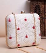  white & red floral embroidery clutch bag for women with detachable strap